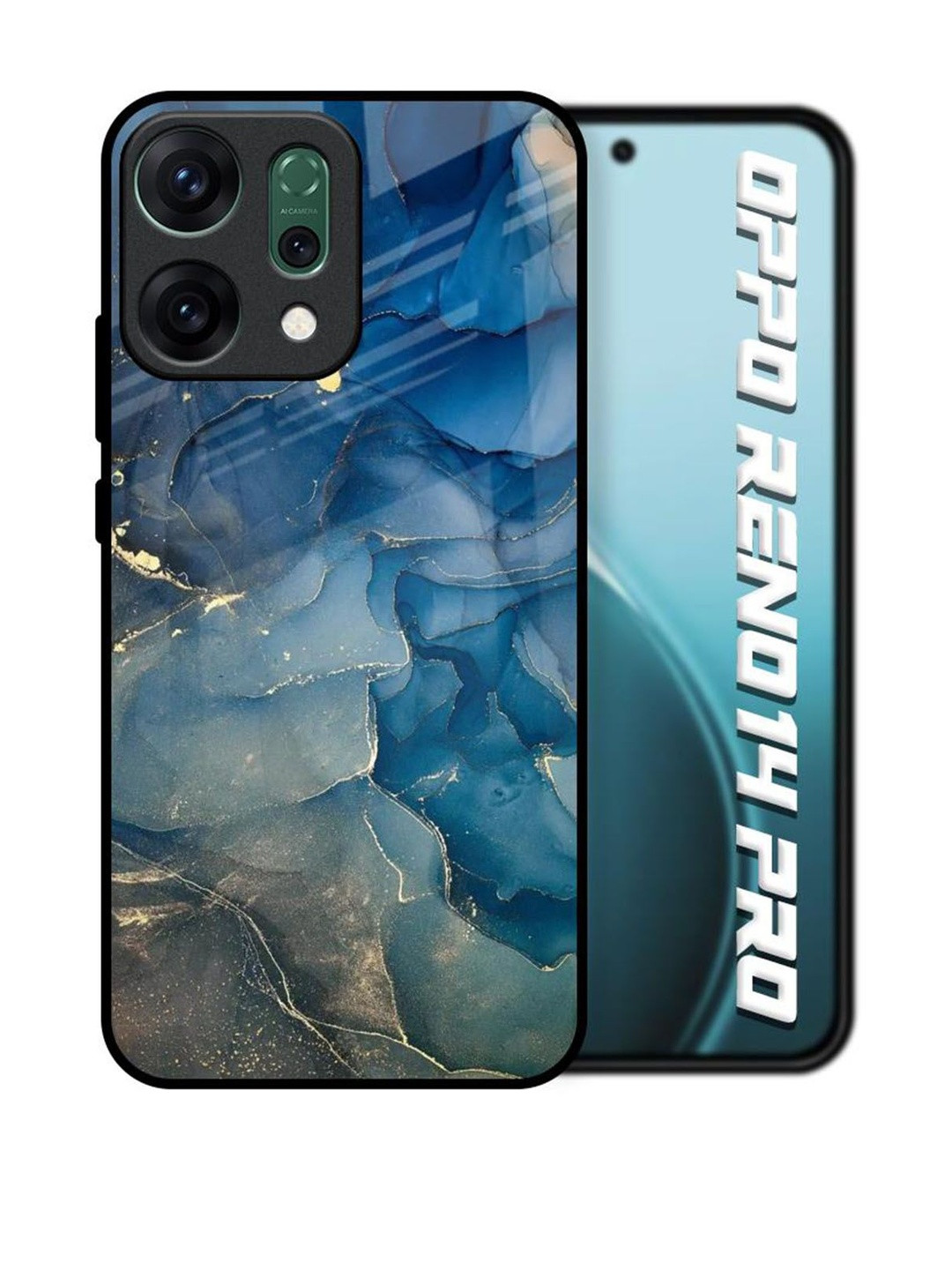 QRIOH Blue Cool Marble Printed Oppo Reno14 Pro 5G Glass Back Case Mobile Accessories