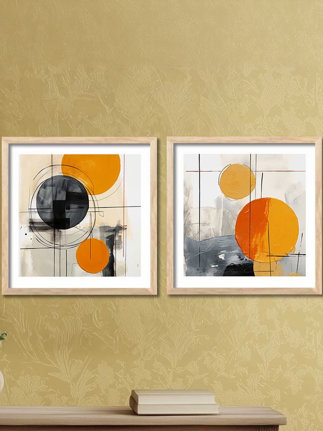 WALLLANE Brown Set of 2 Wood Frame Casual Boho Wall Paintings