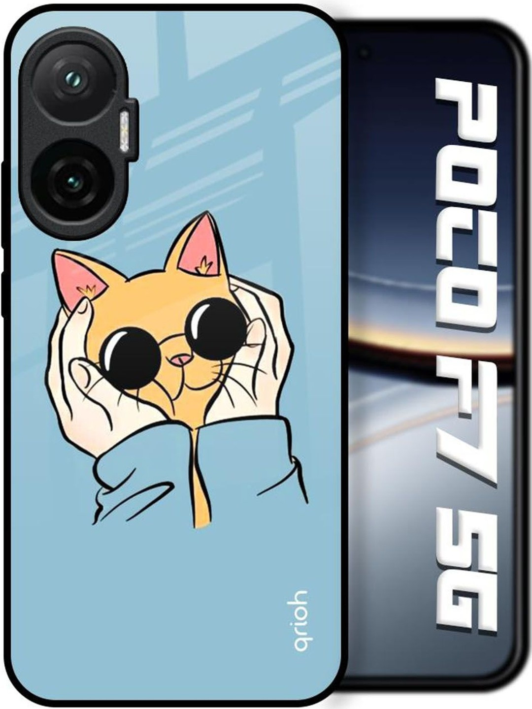 QRIOH Adorable Cute Kitty Printed Poco F7 5G Glass Back Case Mobile Accessories