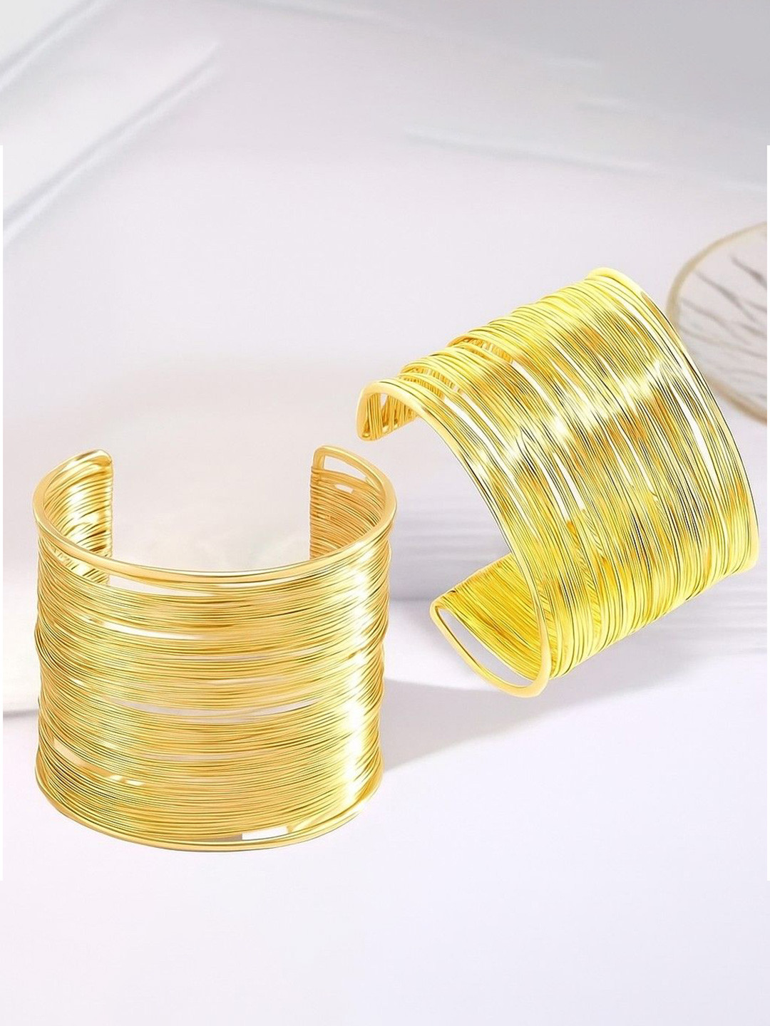 ORANGENYSHA Set Of 2 Gold-Plated Adjustable Cuff Bracelets