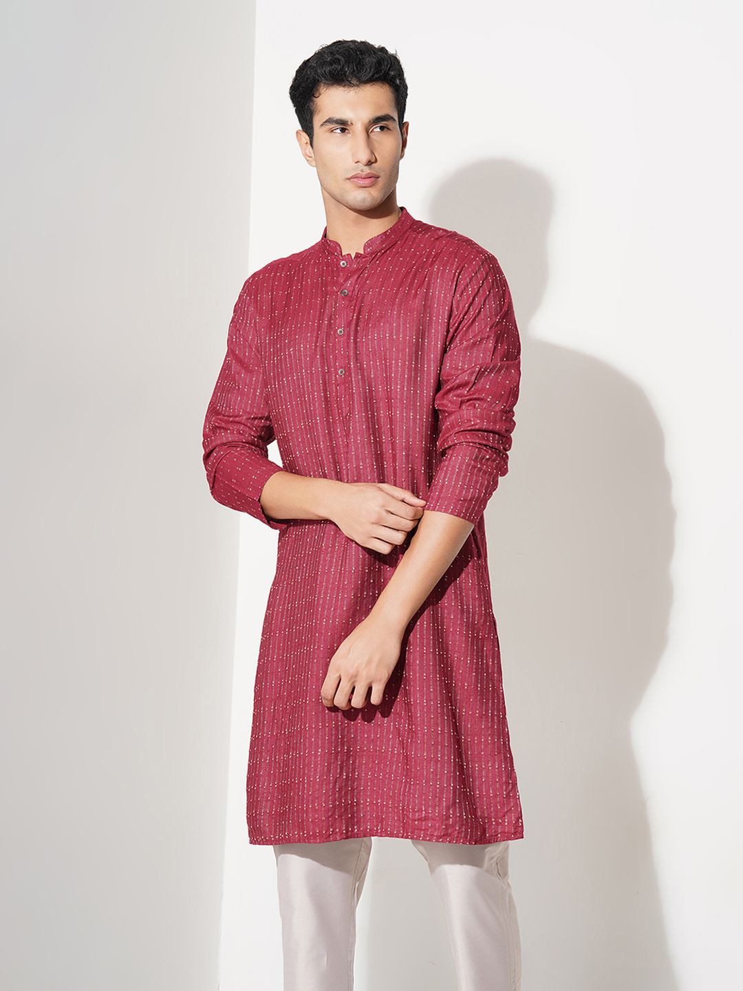 indus route by Pantaloons Men Geometric Woven Design Festive A-Line Kurta