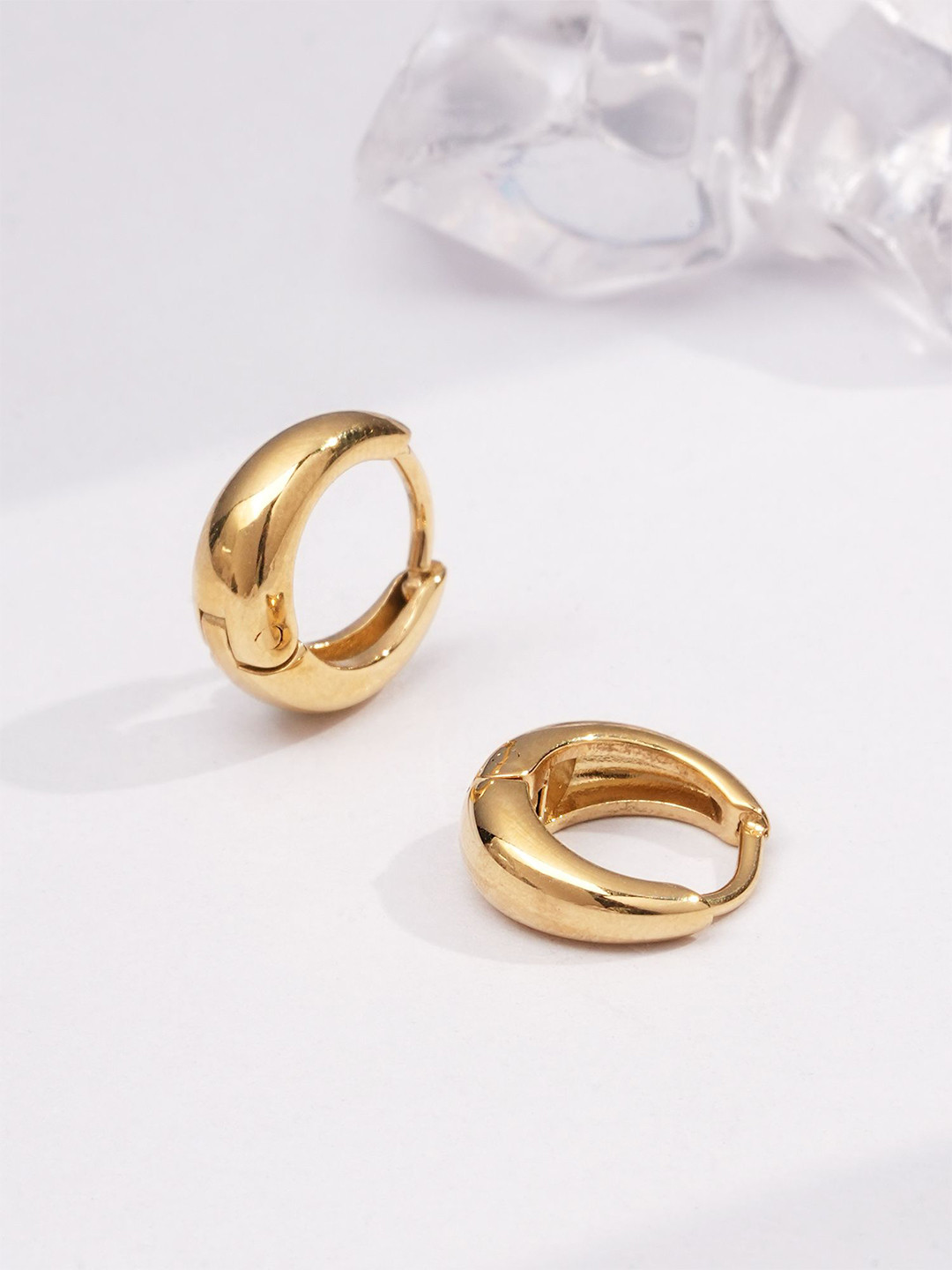 PALMONAS Gold-Plated Stainless Steel Suncrest Circular Shaped Hoop Earrings