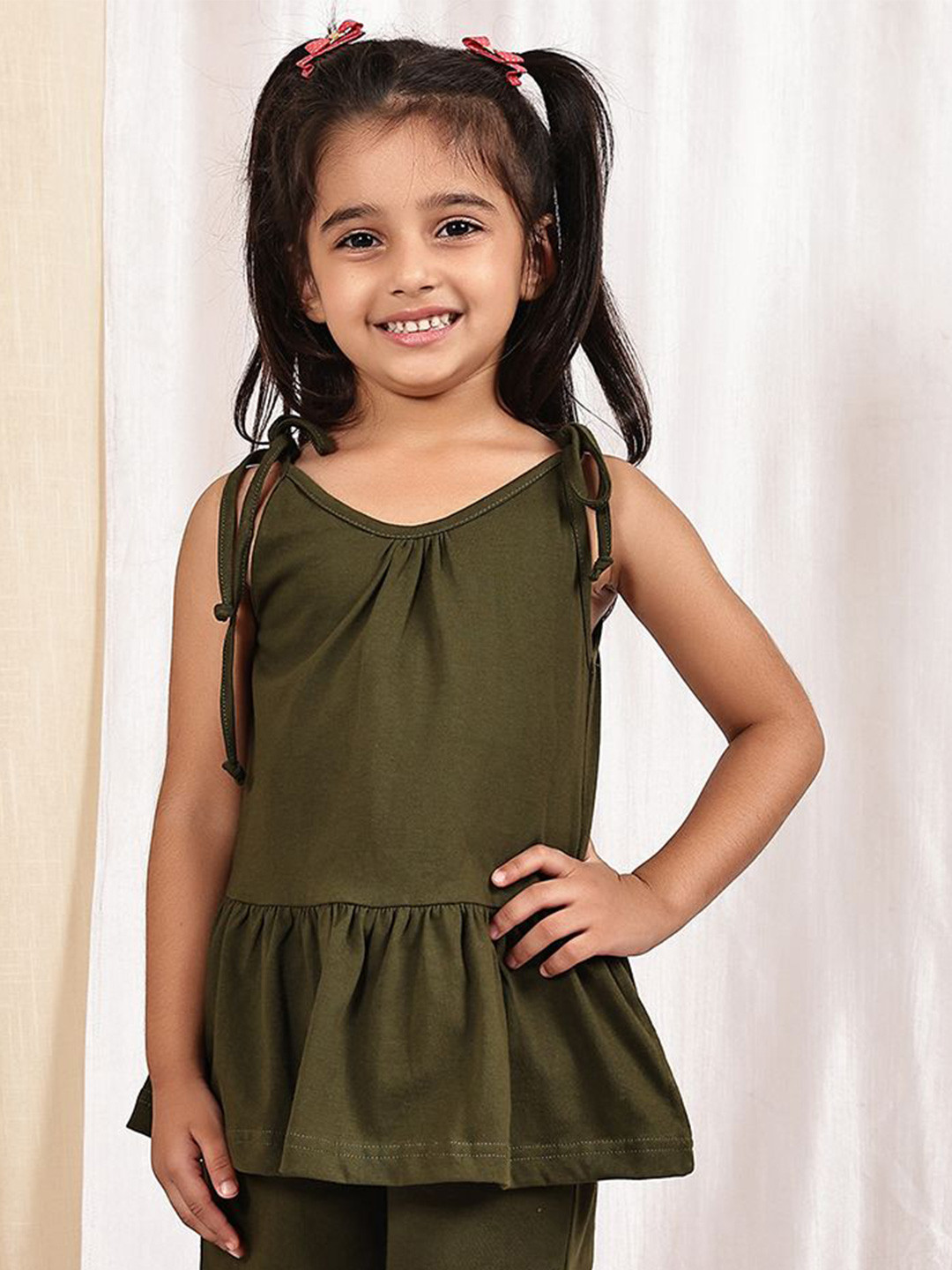 thkgrlz Girls V-Neck Cotton Peplum Top