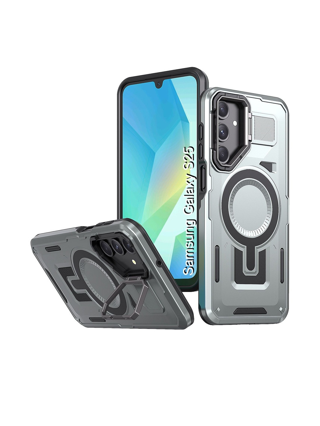 Luxury Kase Samsung Galaxy S25 5G Back Rugged Shockproof Magnetic Case with Kickstand