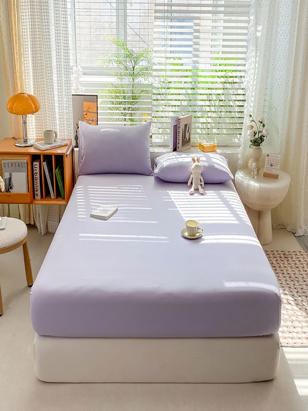 JC HOME Purple 140 TC King Fitted Bedsheet Set- 2m x 2.20m