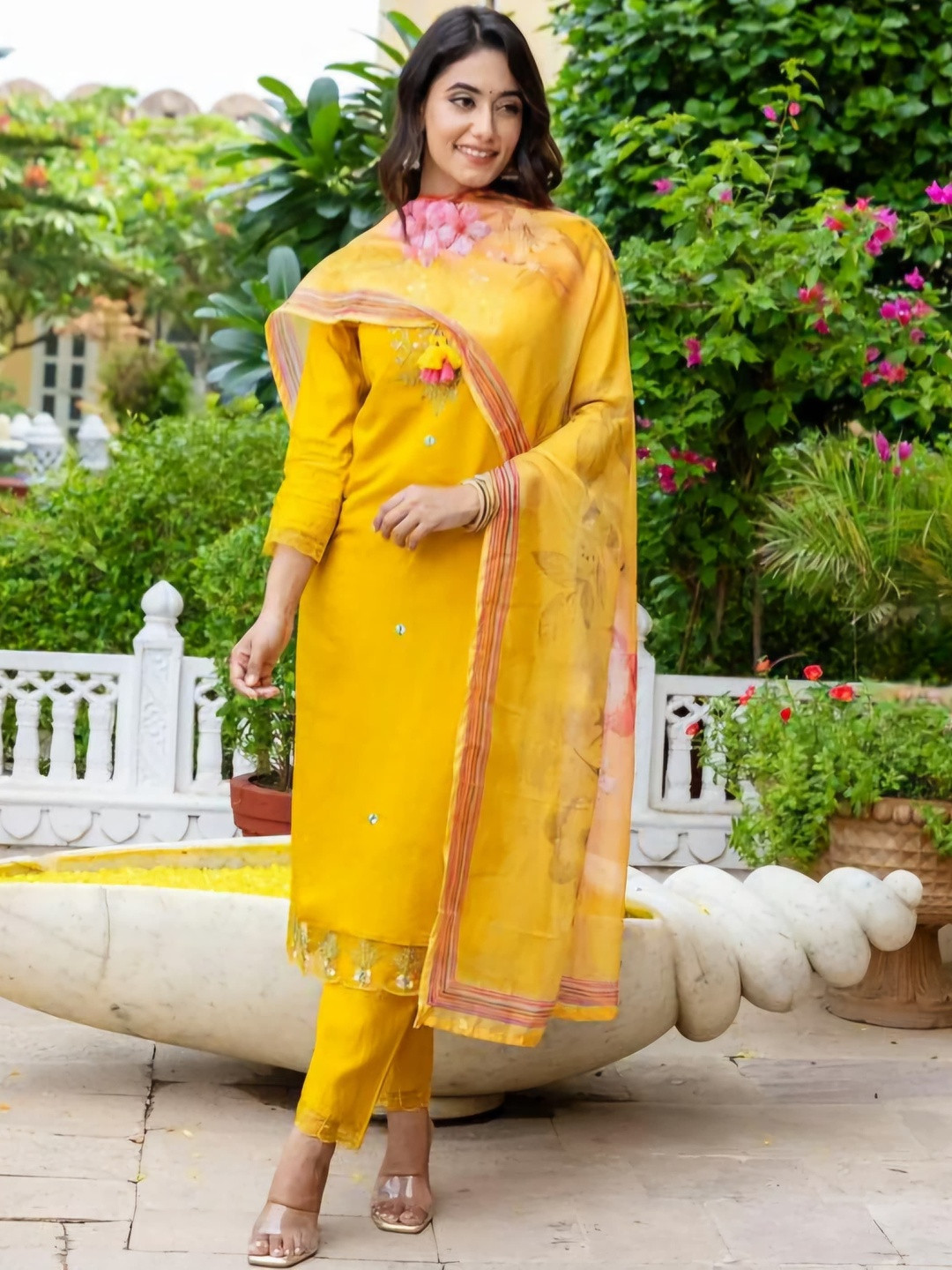 ANJIKI Printed Chanderi Cotton Kurta Set