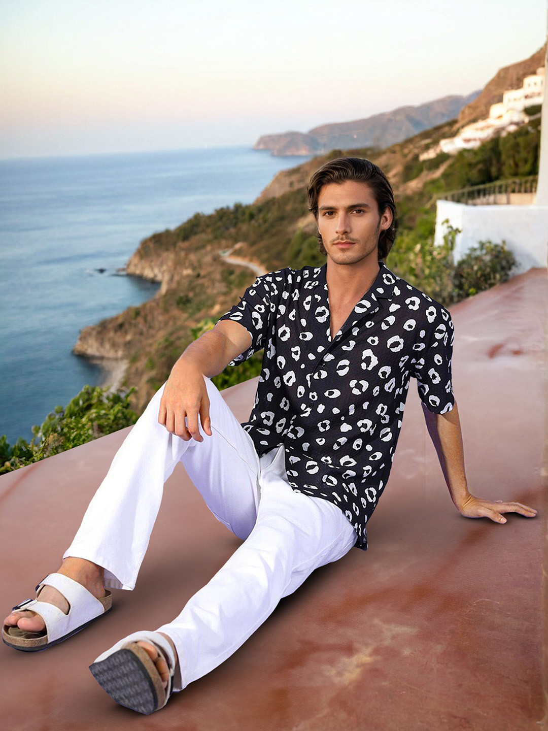 The Indian Garage Co Men Relaxed Fit Abstract Print Textured Resortwear Shirt