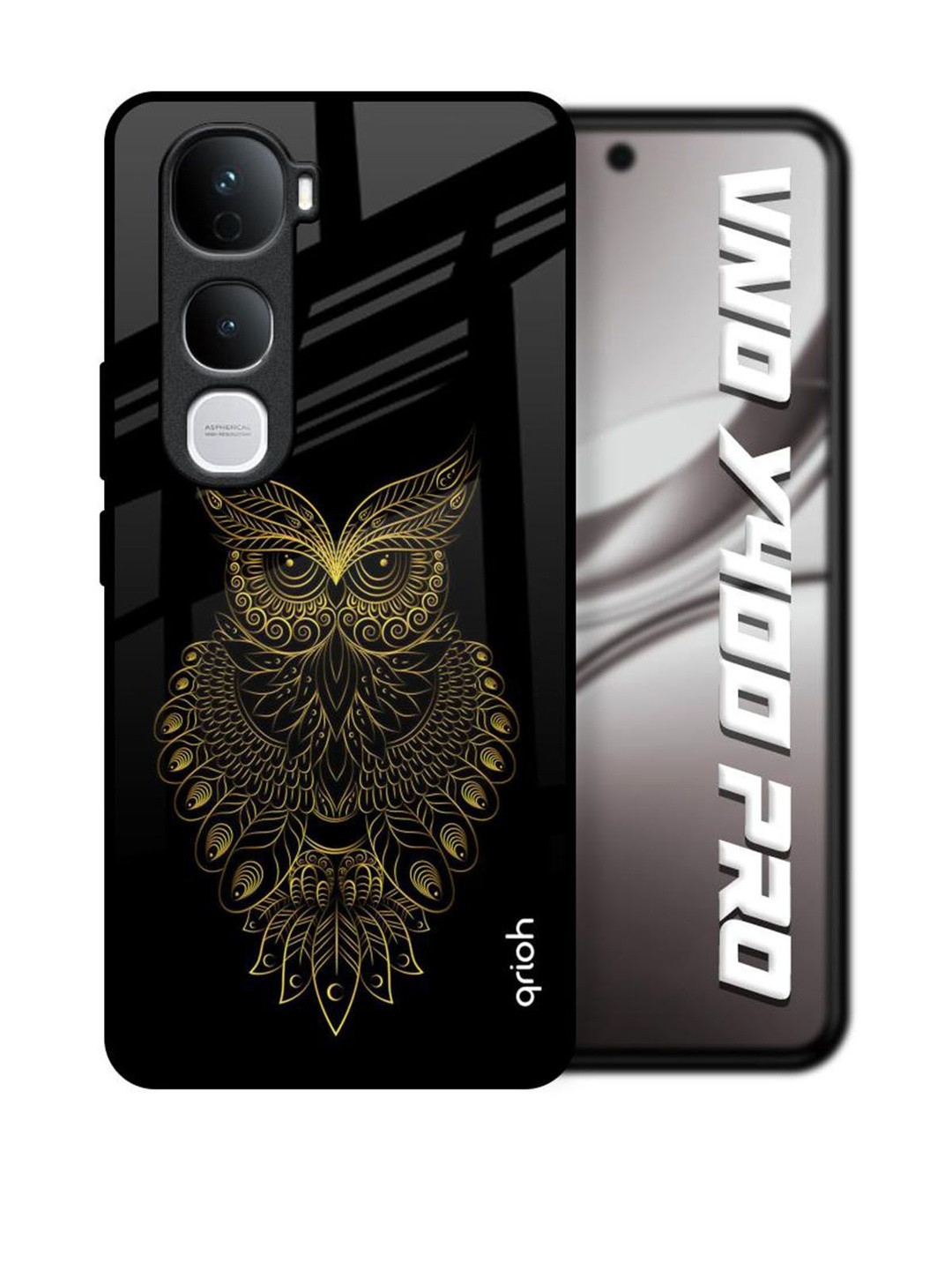 QRIOH Golden Owl  Printed Vivo Y400 Pro 5G Glass Back Case Mobile Accessories
