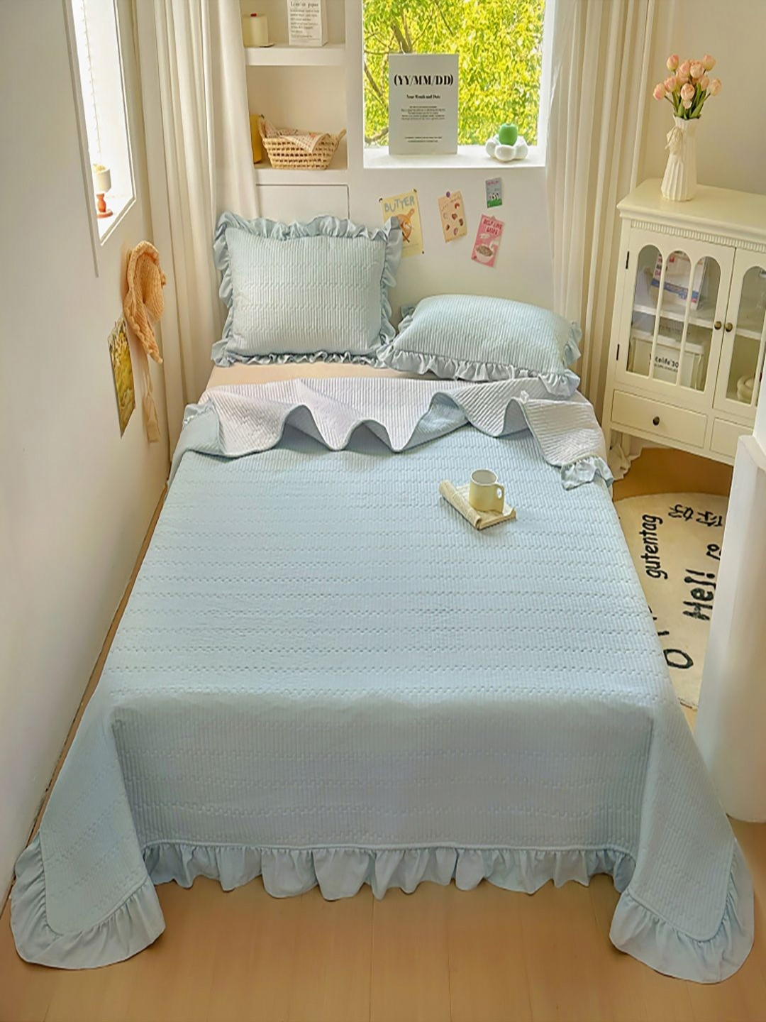 JC HOME Set Of 3 Blue & White 162 TC Double Superking Bed Covers