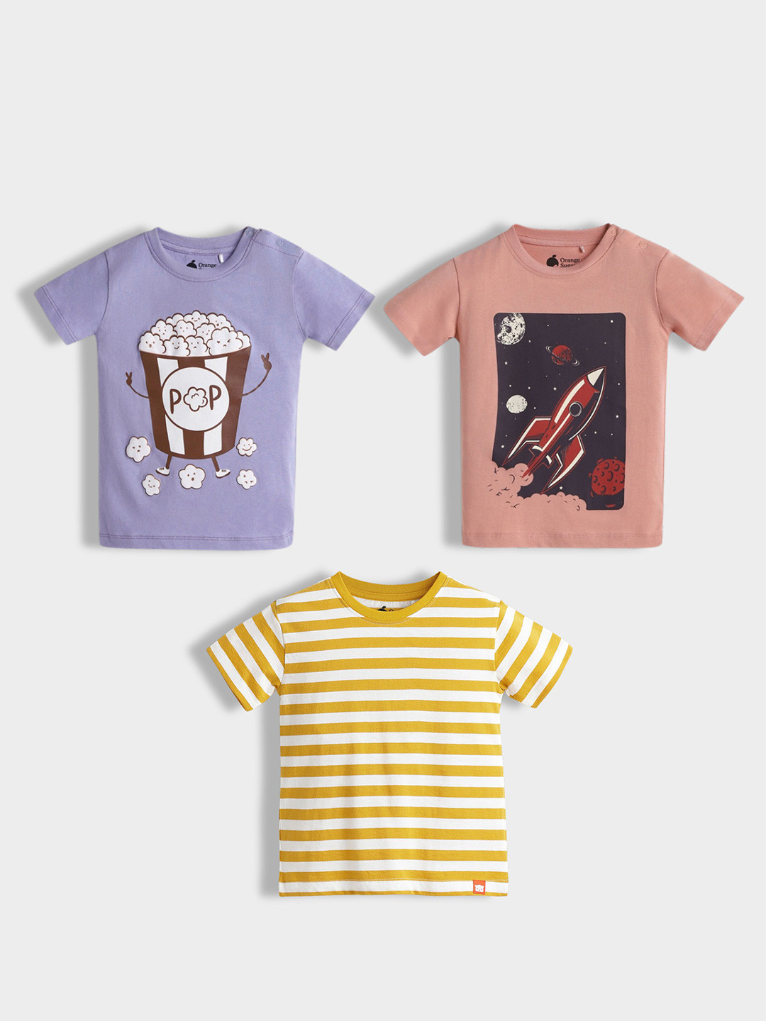 Orange Sugar Kids Pack of 3 Printed Round Neck Cotton Regular Fit T-shirts