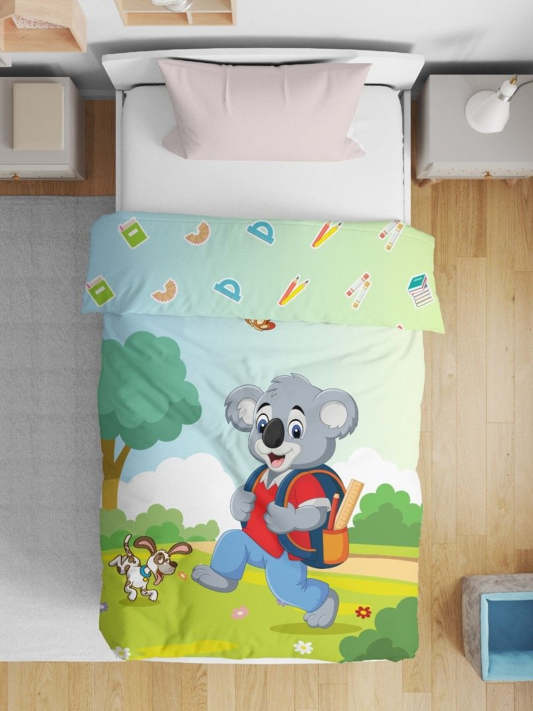 HOME PLUS STUDIOS Lime Green Cartoon Characters Microfiber AC Room Single Bed Comforter