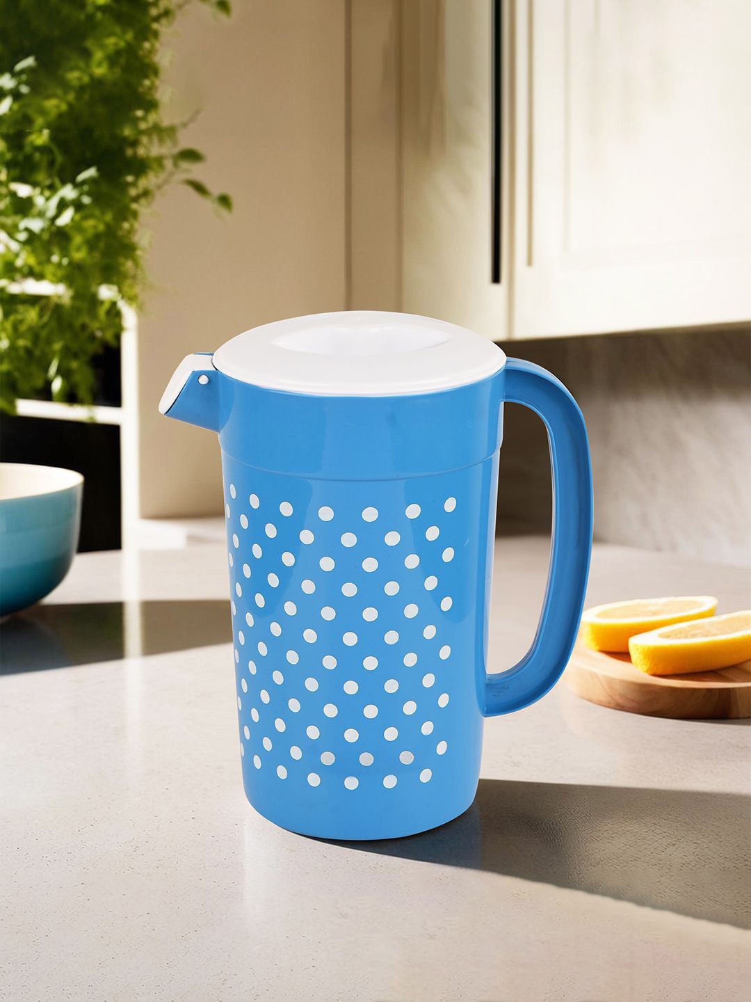 Kuber Industries Blue & White Dot Printed Water Jug-2.4 L