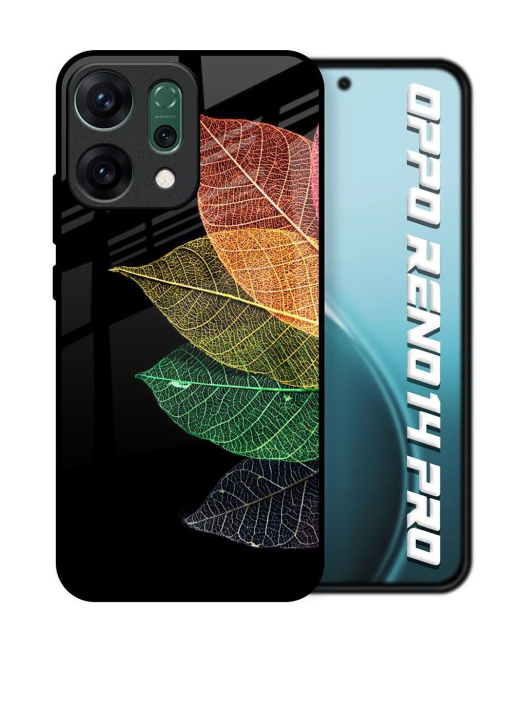 QRIOH Colorful Leaves Real Printed Oppo Reno14 Pro 5G Glass Back Case Mobile Accessories