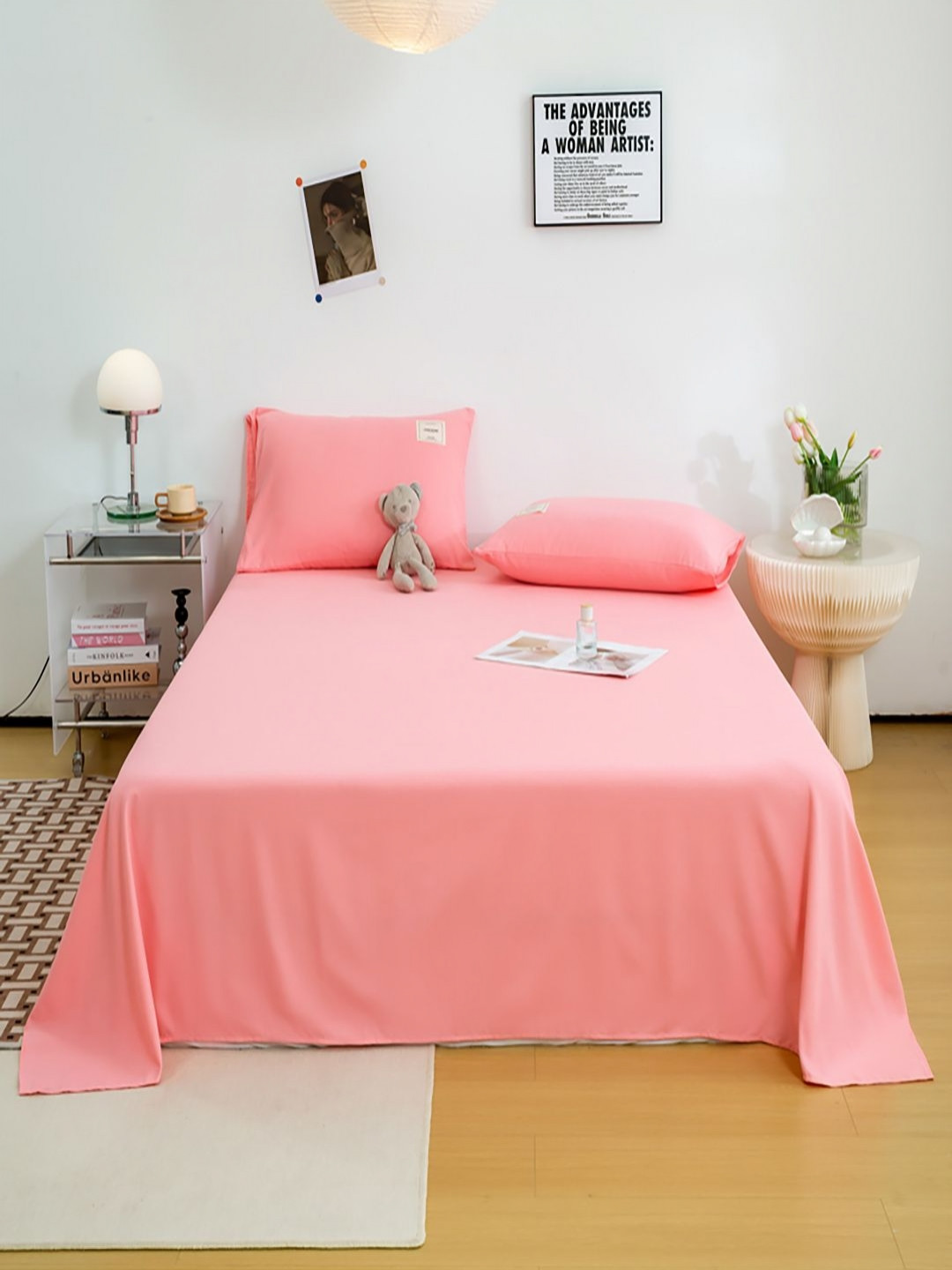 JC HOME Peach-Coloured 140 TC Double King Bedsheet Set-2.3 m x 2.50 m