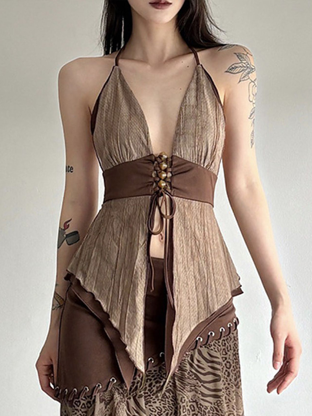 LULU & SKY Women Halter Neck Asymmetric Top