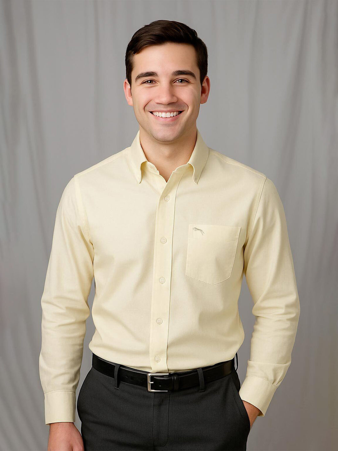 JUMP USA Men Solid Spread Collar Linen Formal Shirt