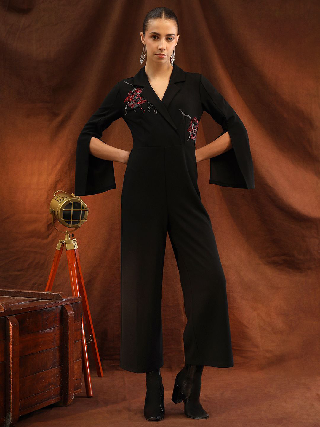 Kazo Women Self Design Shirt Collar Basic Jumpsuit