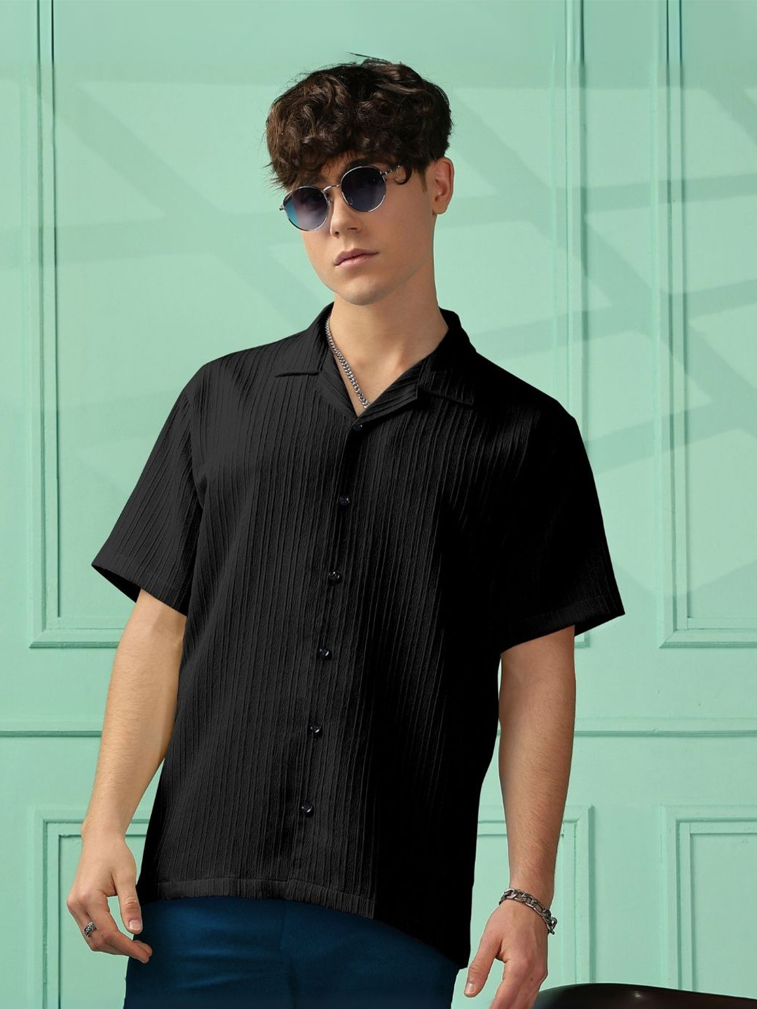 MaverIQ Men Premium Fit Textured Spread Collar Casual Shirt