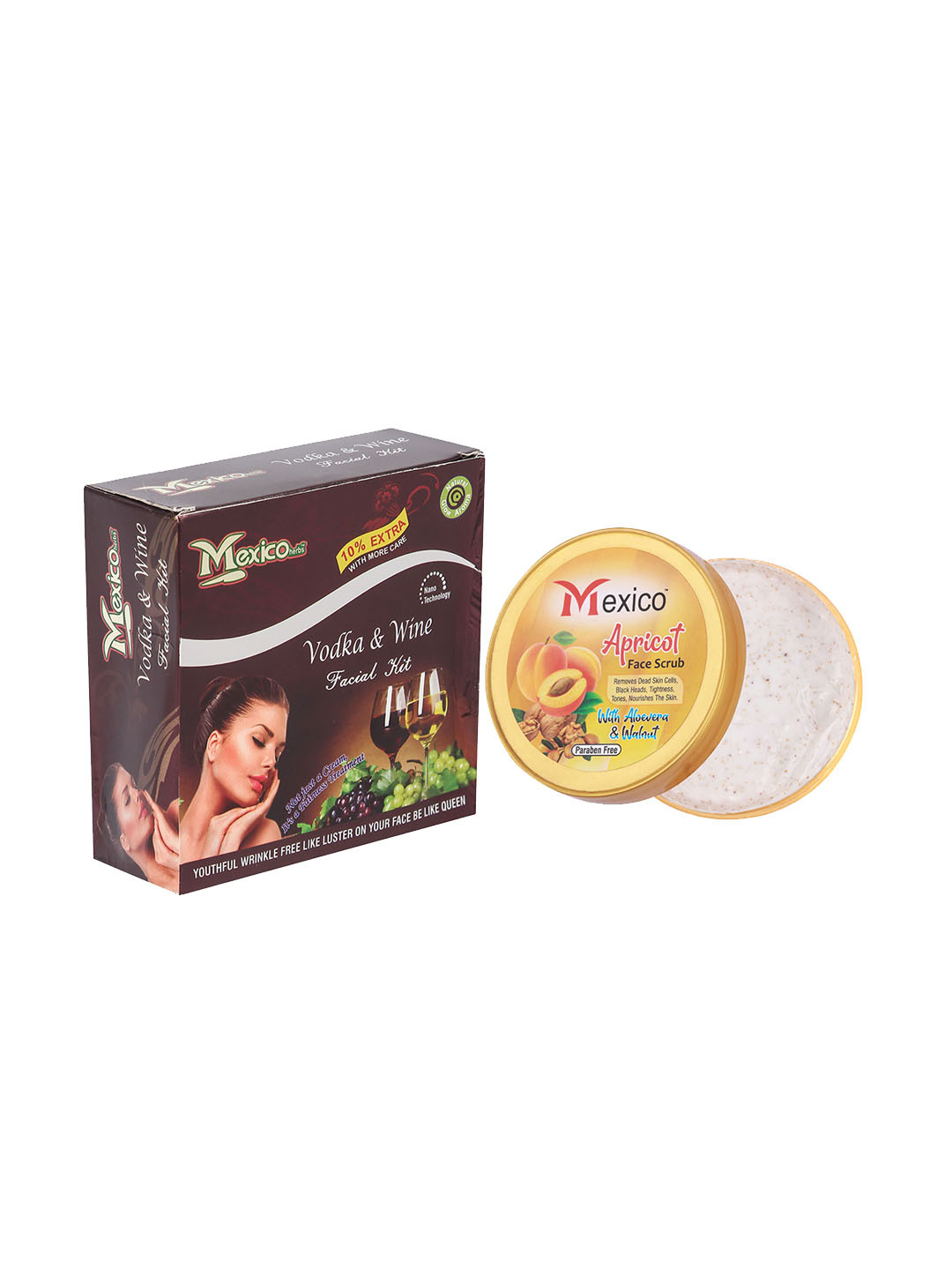 Mexico herbs Set Of 2 Wine & Vodka Facial Kit - 110 g & Apricot Face Scrub - 100 g
