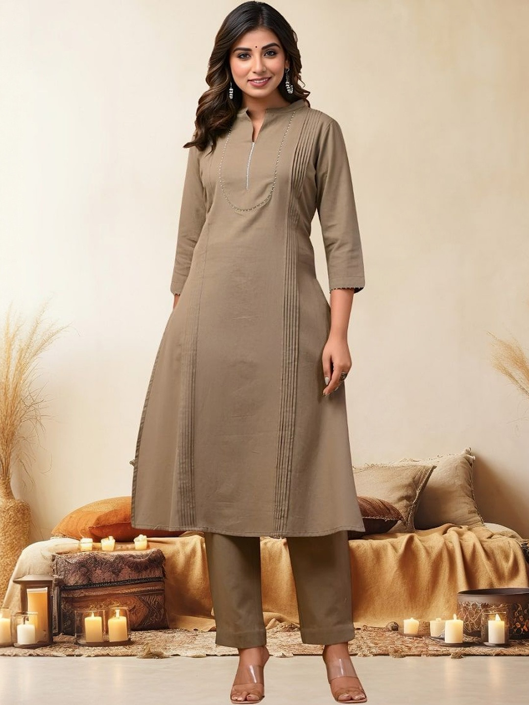 Art Of Colours Mandarin Collar Pure Cotton Kurta With Trousers