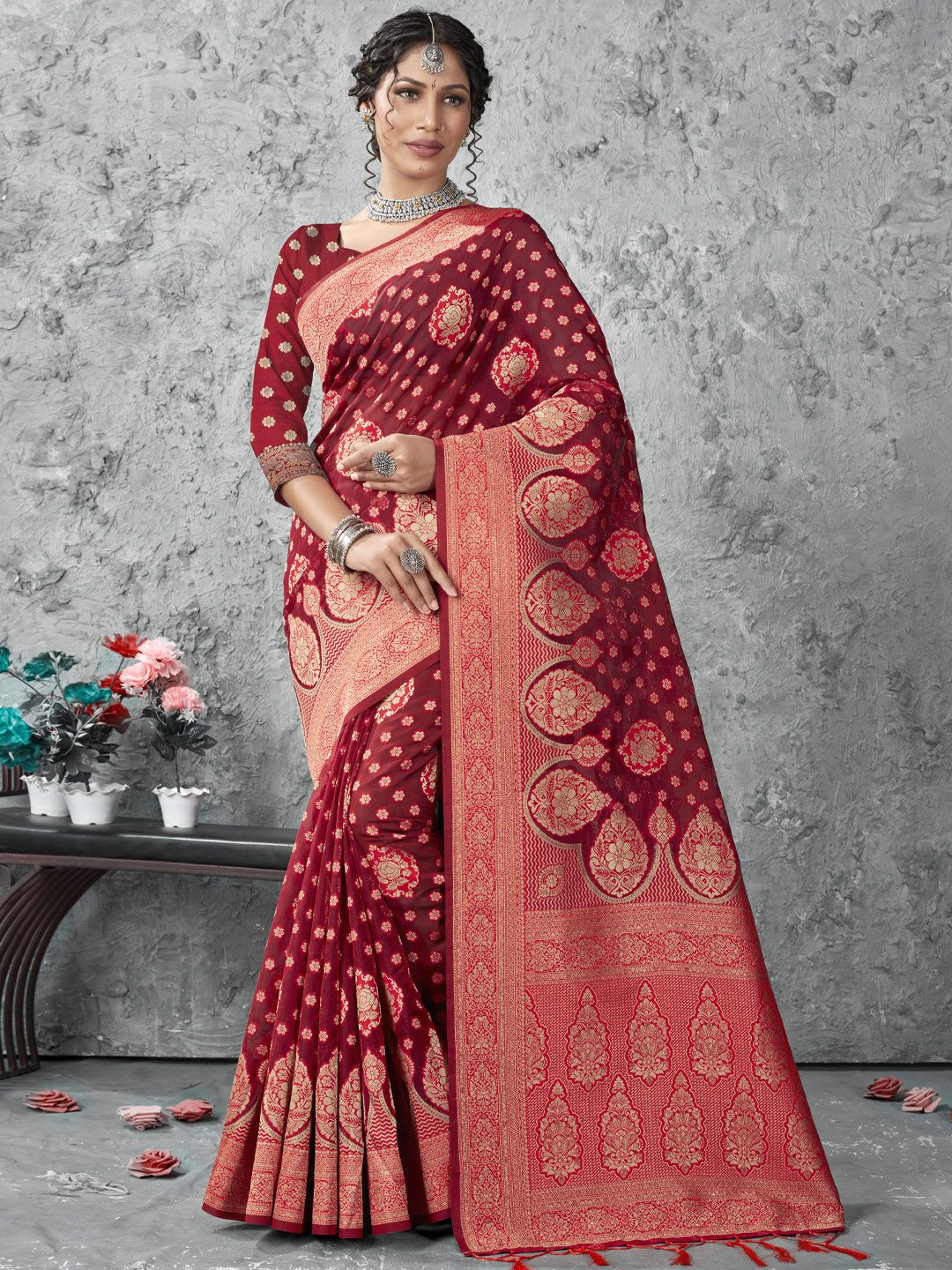 DEVATITHI Red Organza Saree