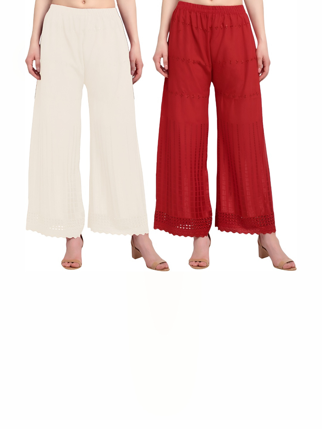 MIXFIT Women Pack of 2 Textured High-Rise Parallel Trousers