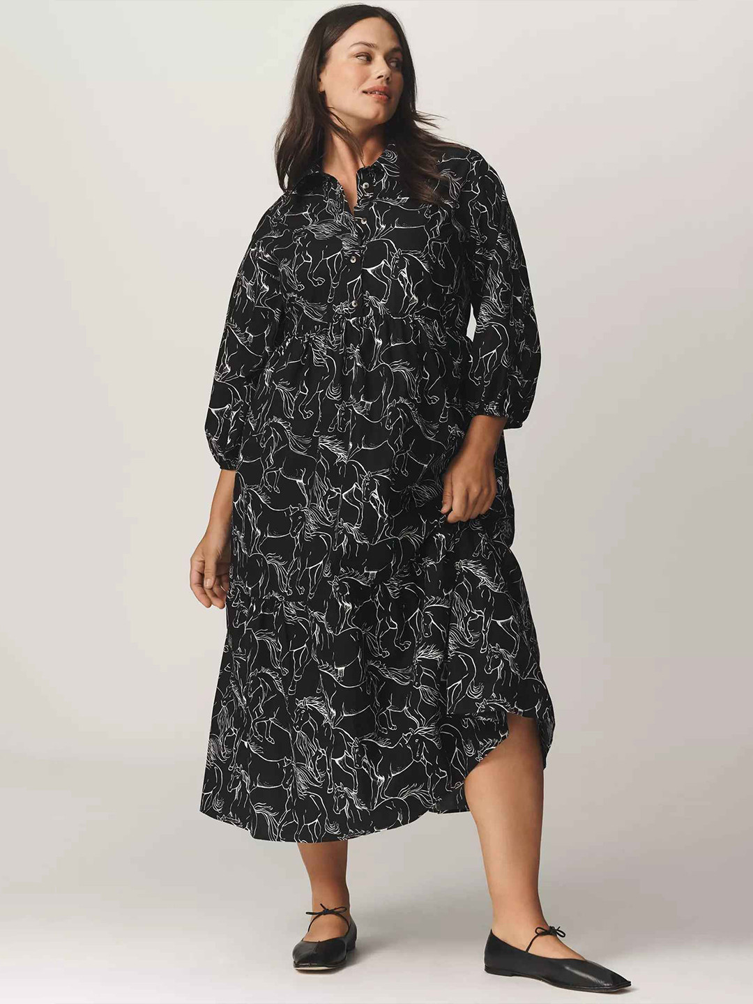 R.Code by The Roadster Life Co. Women Graphic Printed Puff Sleeve Shirt Maxi Dress