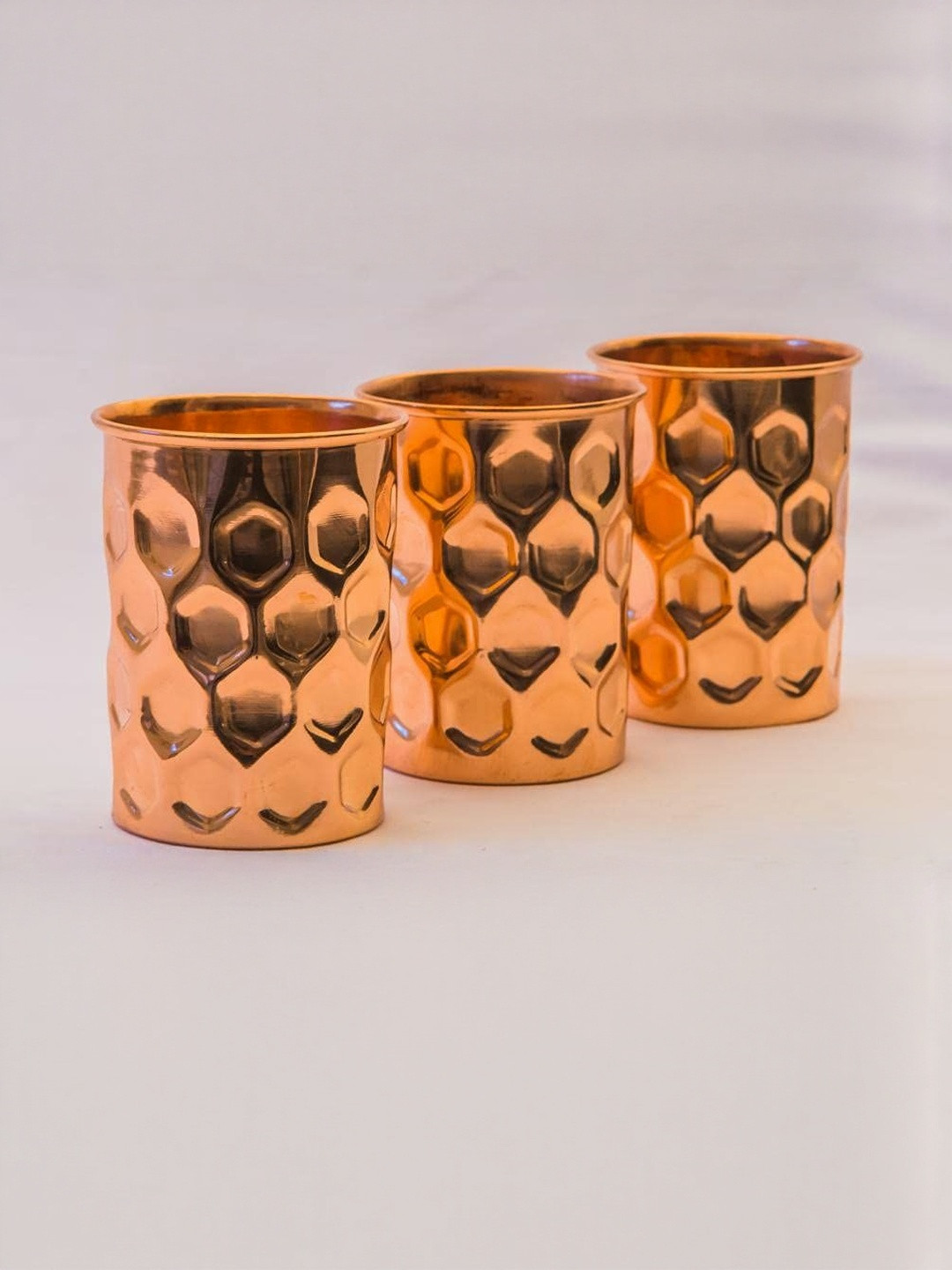 Shakuntla Set Of 3 Textured Copper Water Glasses