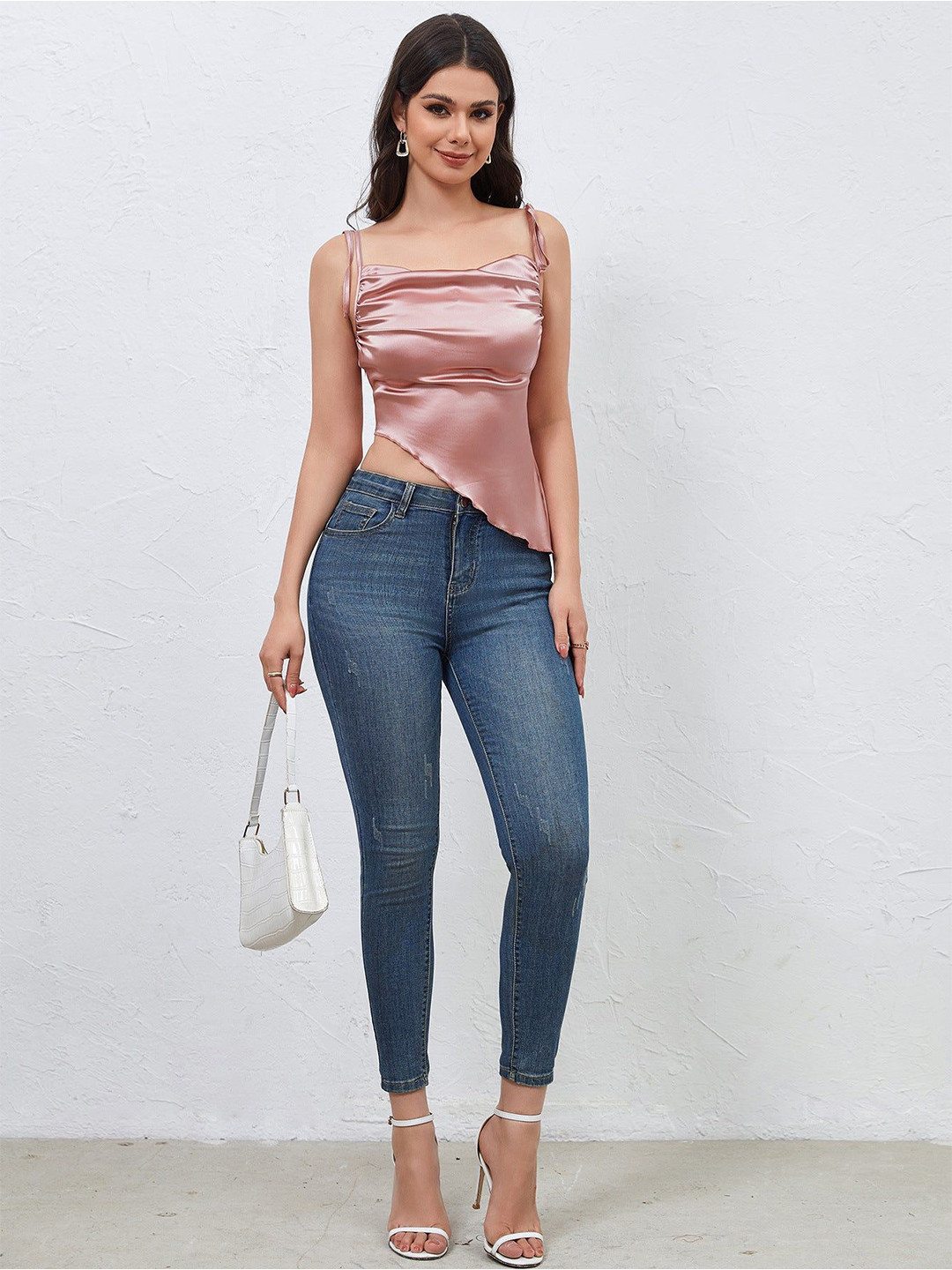 Outzidr Women Sleeveless Asymmetric Strappy Cami Top