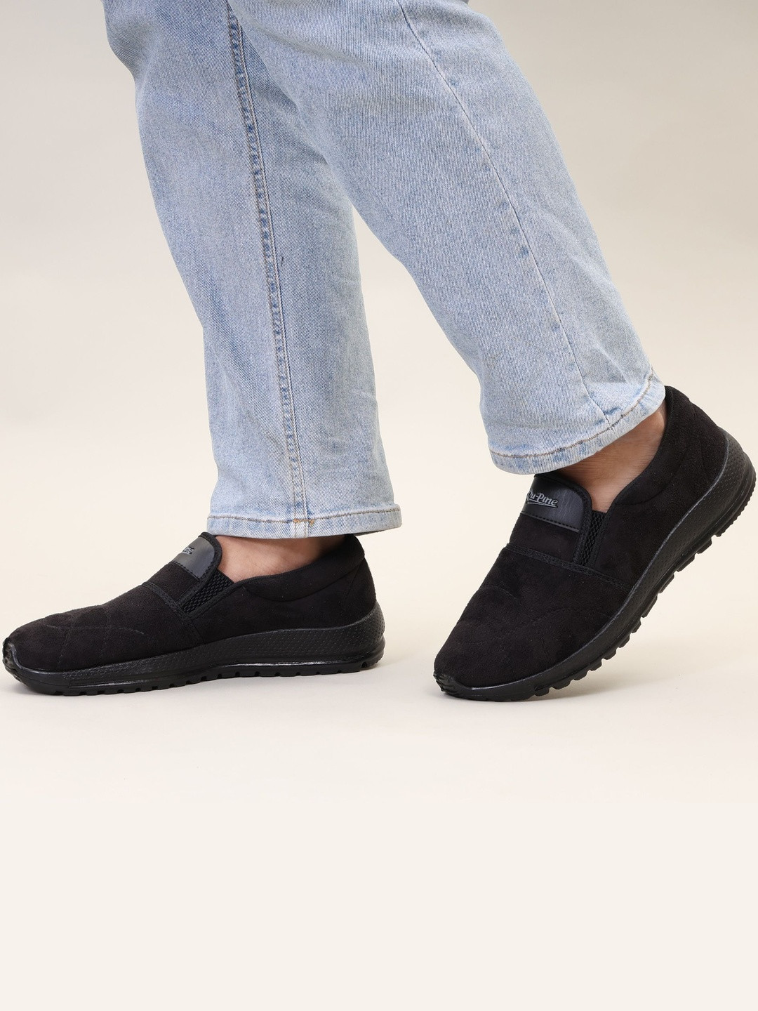 PU-PINE Men Black Synthetic Suede Round Toe Comfort Insole Slip-On Casual Shoes