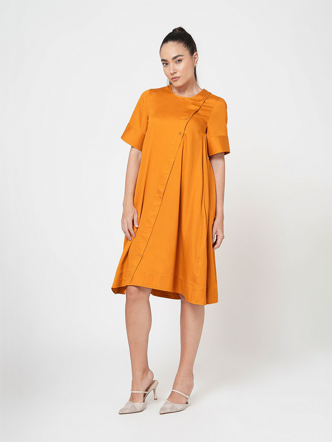 OFFICE & YOU Pleated Cotton A-Line Dress