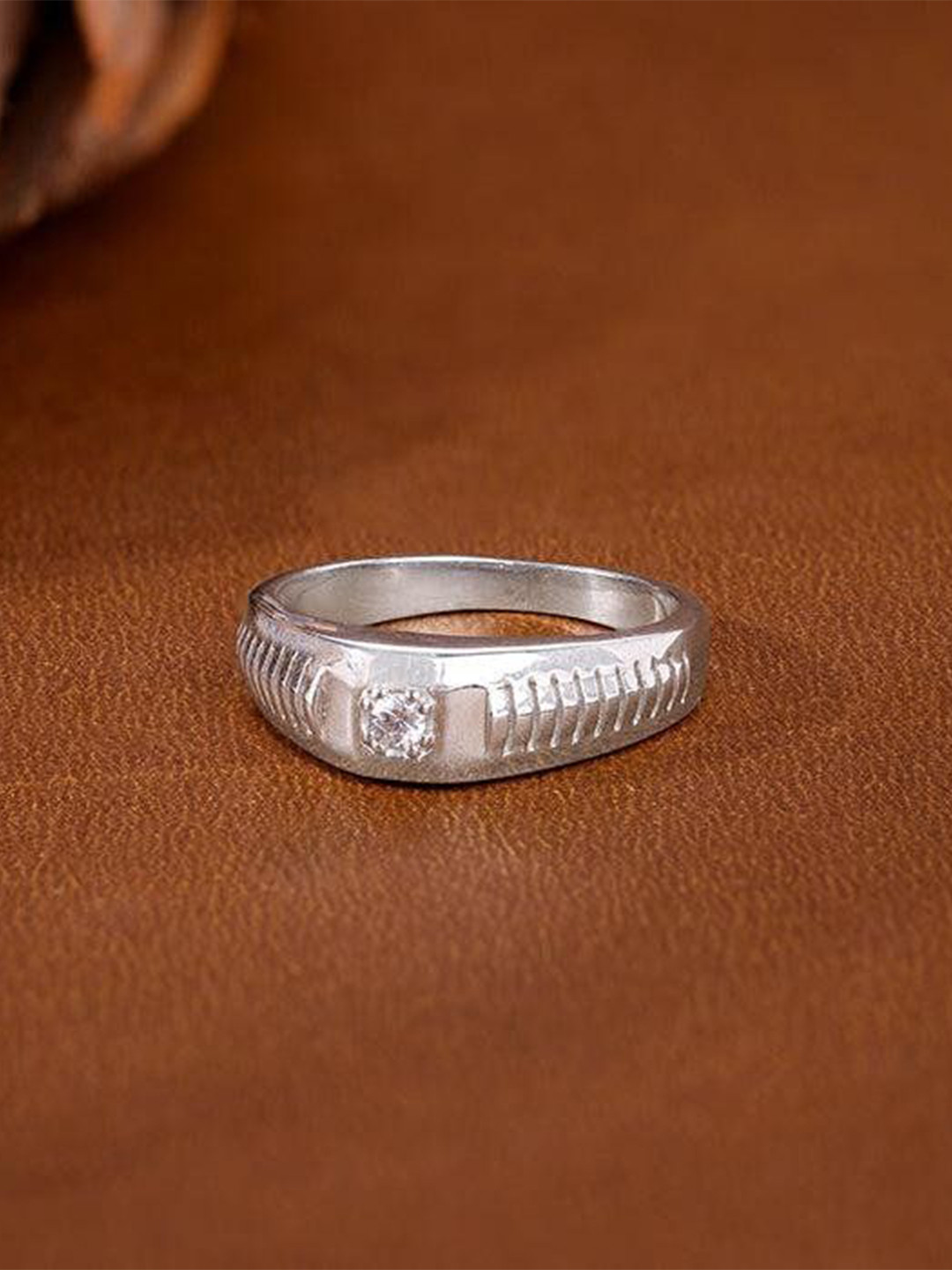 GIVA Men Silver Zirconia Shadow Ring