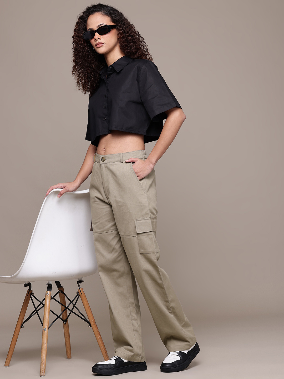 Popnetic Women High-Rise Pure Cotton Regular Fit Cargos