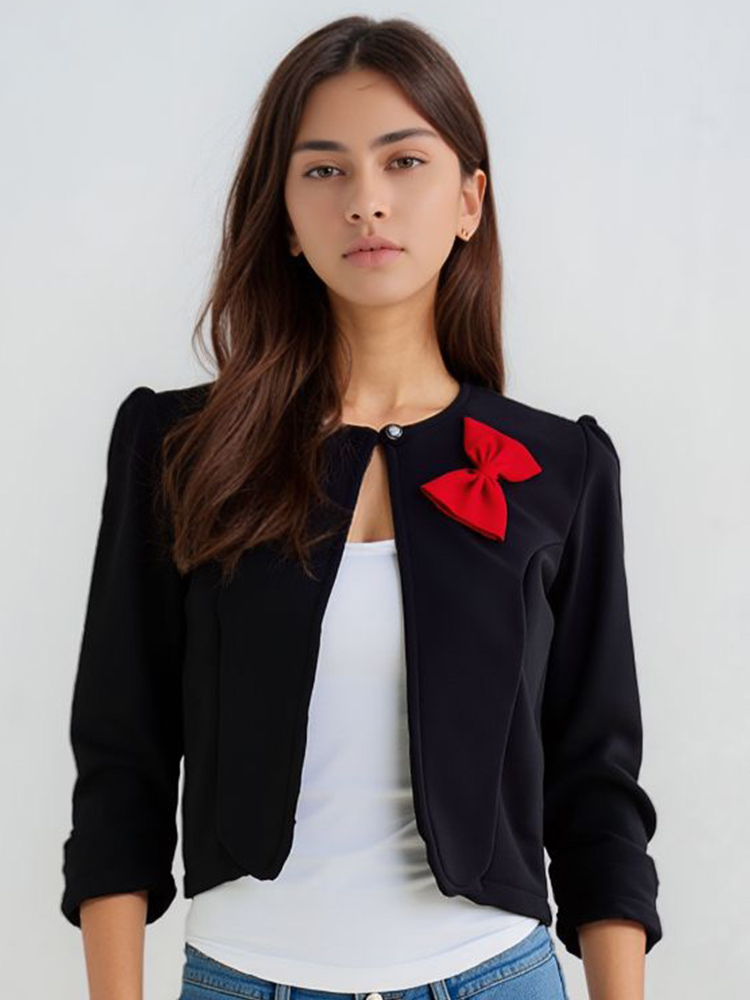 ZEUGEN Crop Shrug With Bow Accent