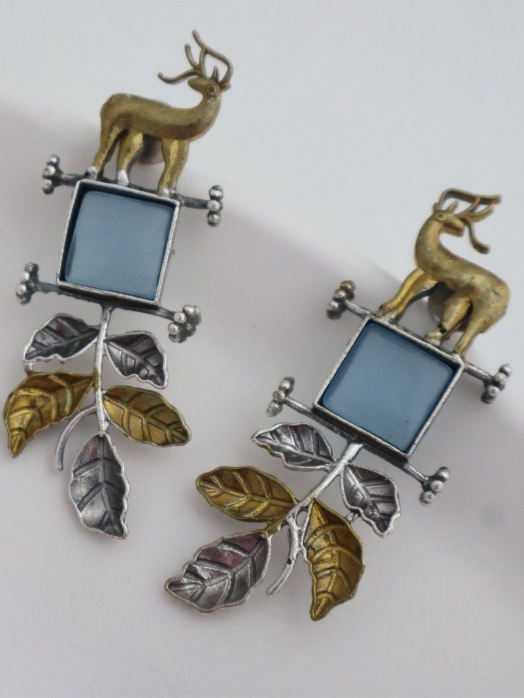 SIVA BY ANIKA Brass-Plated Oxidised Deer Shaped Drop Earrings