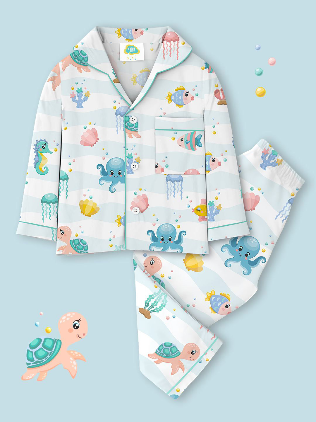 Fancy Fluff Girls Nautical Printed Pure Cotton Night suit