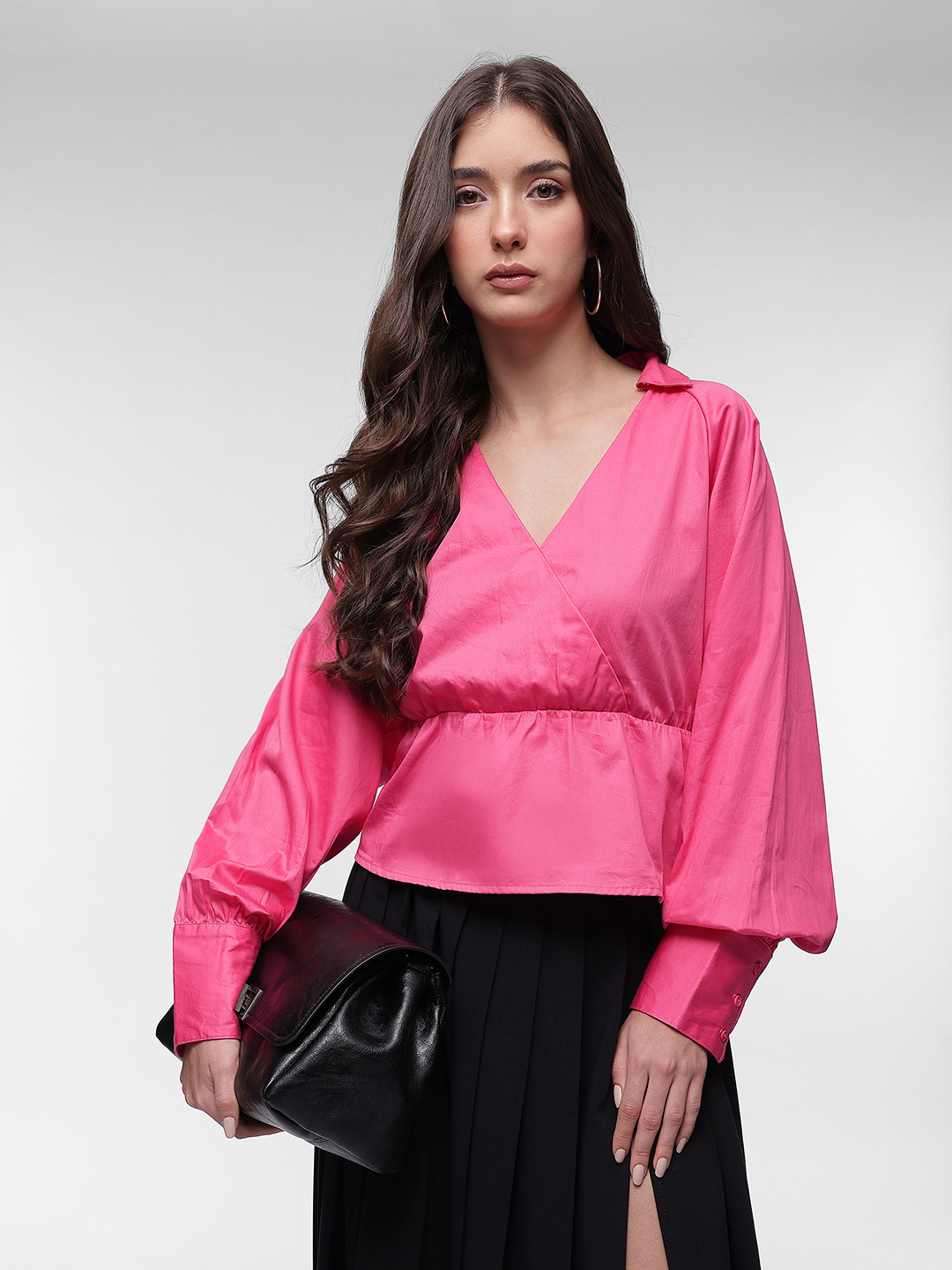 French Connection Pure Cotton Gathered Detail Wrap-Style Peplum Top