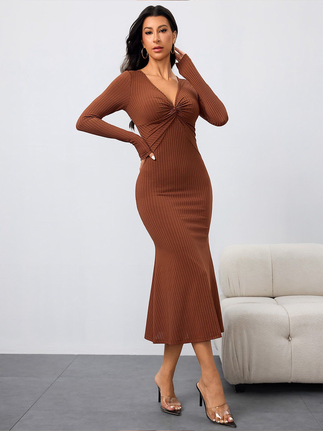 Outzidr Women Full Sleeve Front Twisted Dress