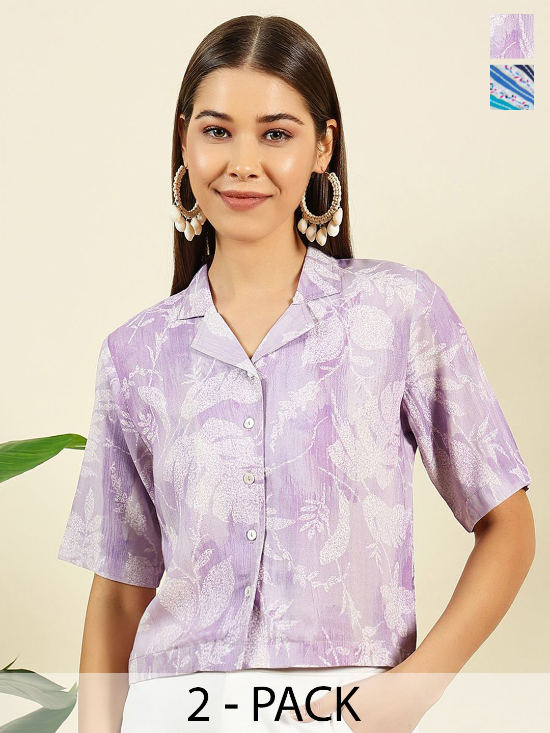 THE FAB FACTORY Women Floral Printed Shirt Style Top Pack of 2