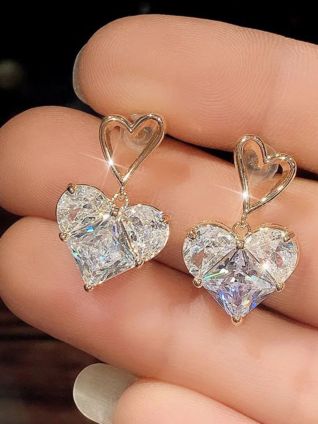 GOLDIWALA Korean Gold-Plated Artificial Stones Studded Heart Shaped Studs