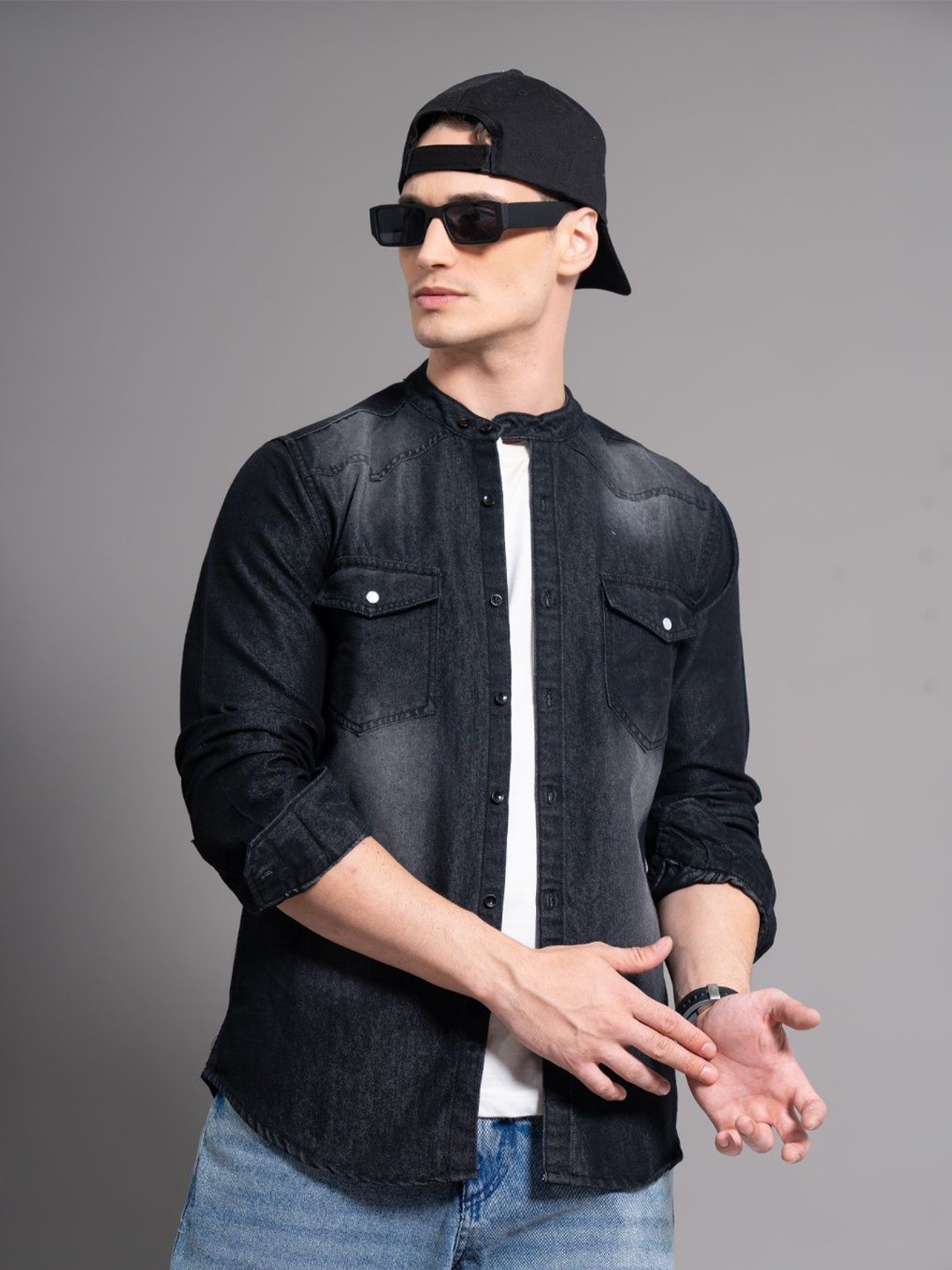 GRANDSTITCH Classic Faded Denim Casual Shirt