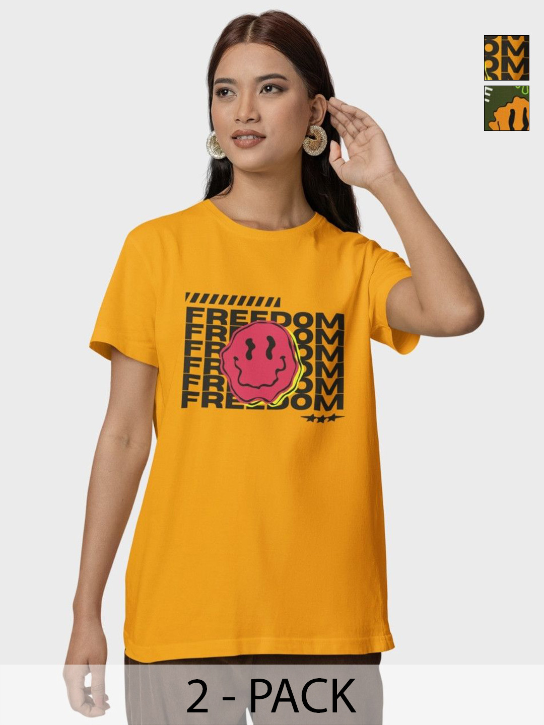 Reifica Pack of 2 Graphic Graphic Printed Cotton Regular Fit T-shirts