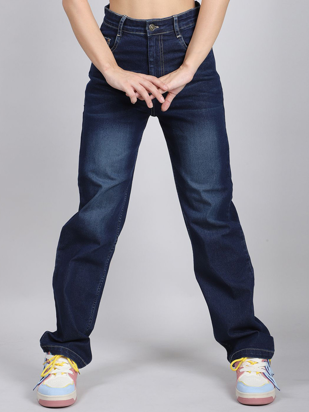 SWISHIN Women Comfort Relaxed Fit Mid-Rise Light Fade Cotton Denim Jeans