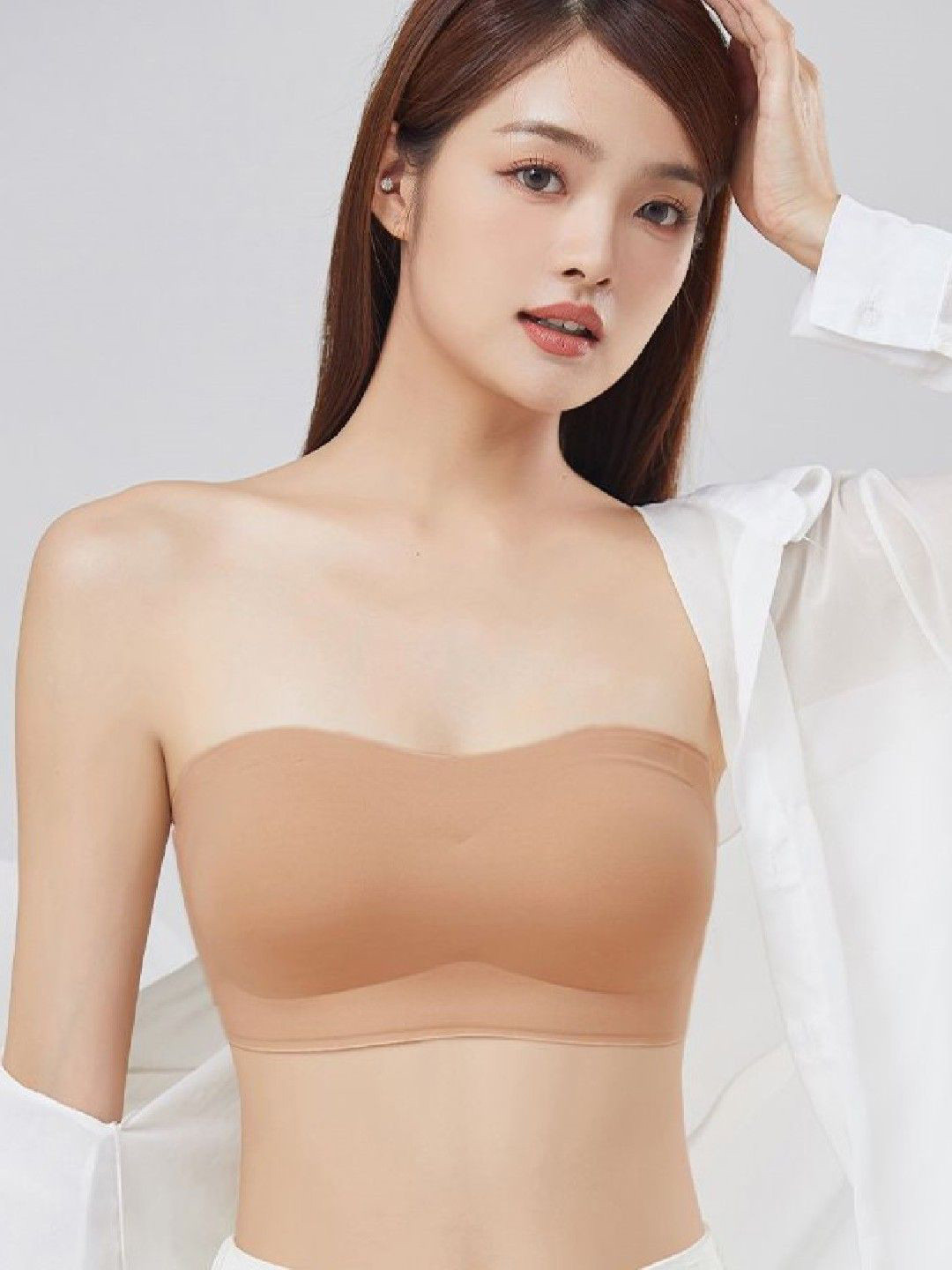 Poftik Women Medium Coverage Transparent Back Cotton Bandeau Bra