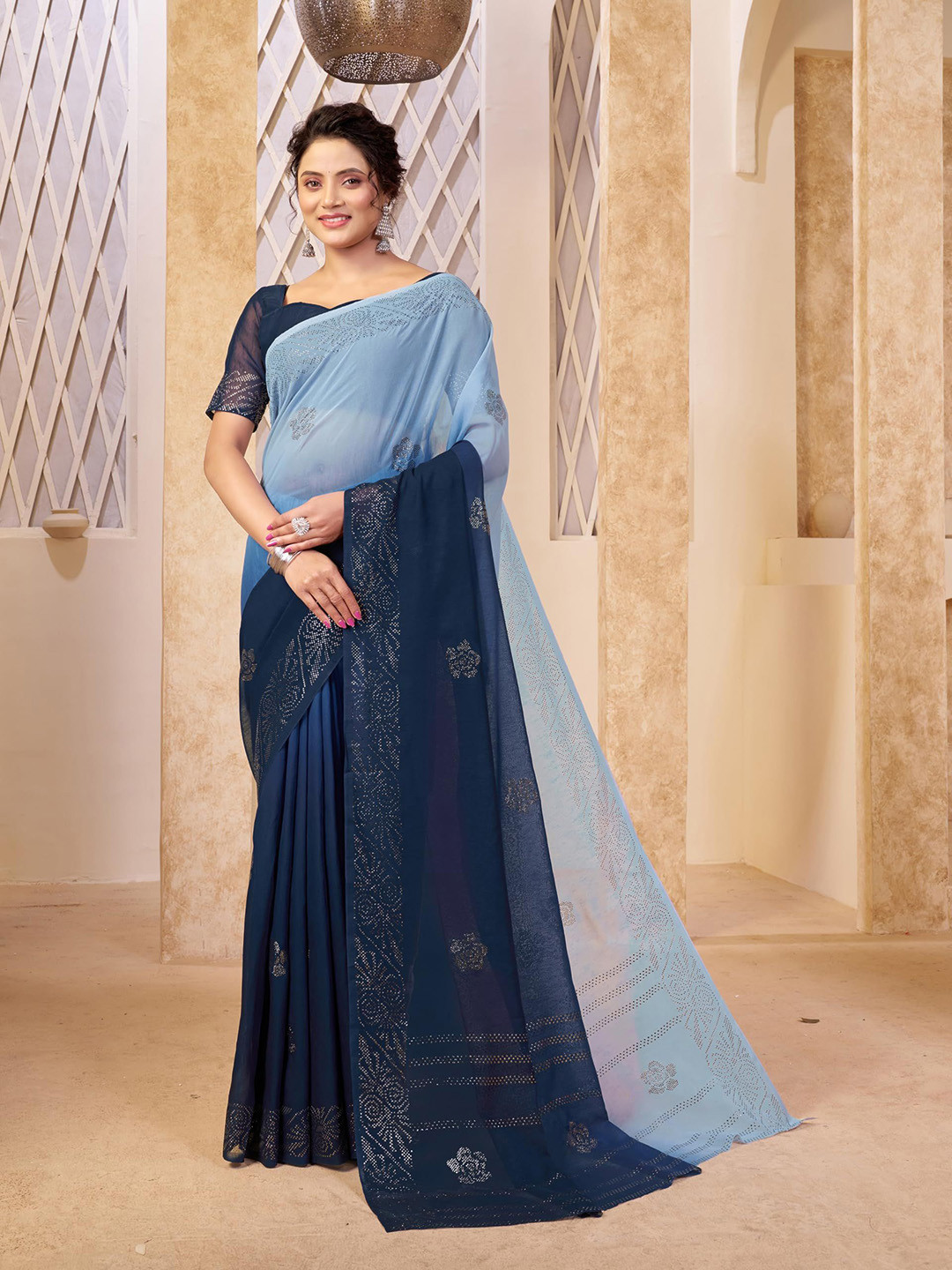 Garden Vareli Taspa Ombre Dyed Beads and Stones Pure Georgette Saree