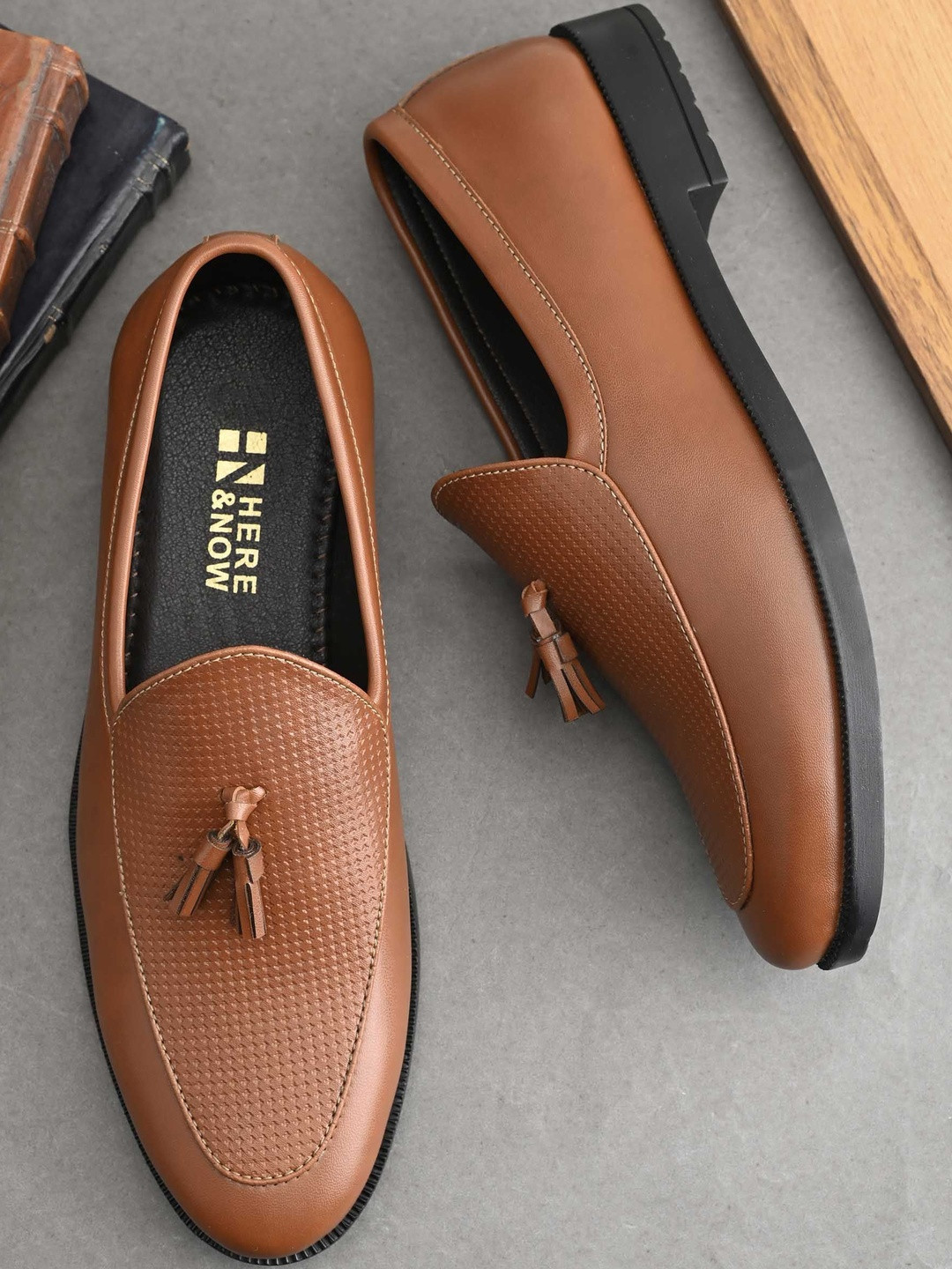 HERE&NOW  Men Tan Synthetic Sild Tassel Semi Formal Shoes