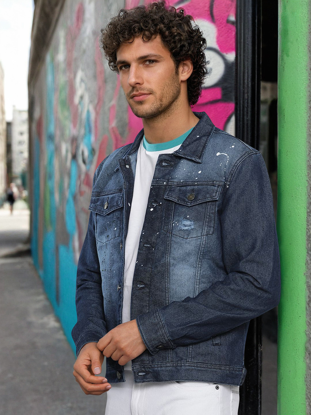 The Indian Garage Co Men Blue Woven Denim Jacket