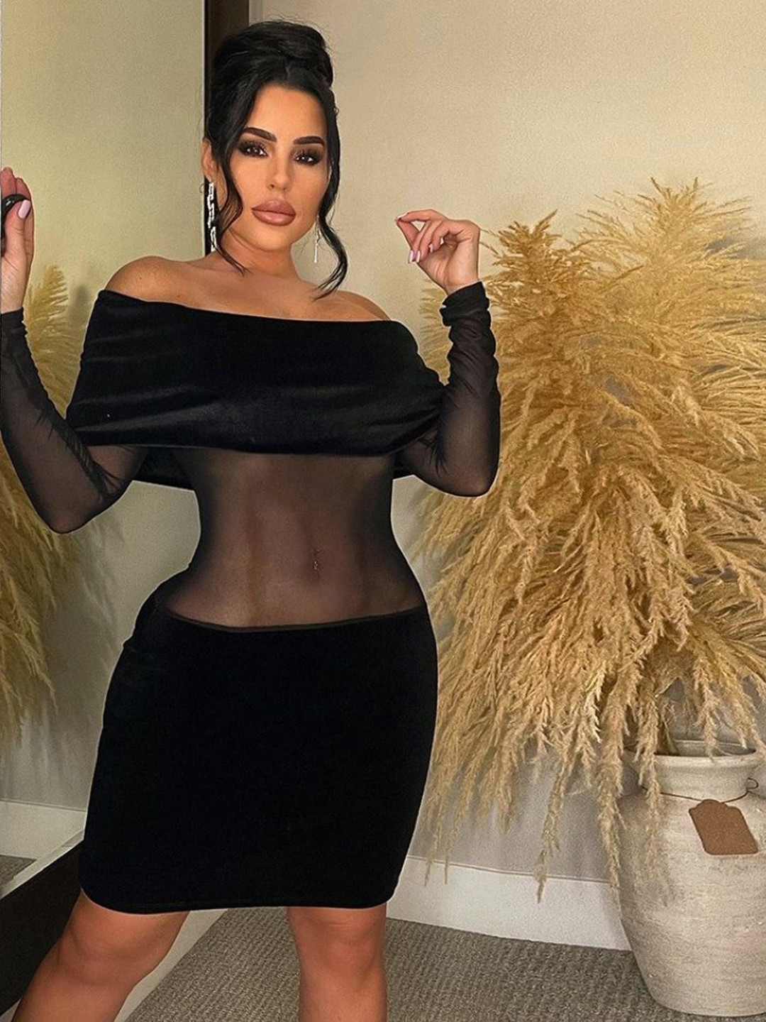 StyleCast Women Long Sleeeve Off-Shoulder Bodycon Mini Dress