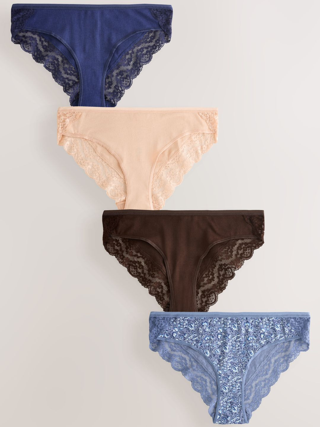 Next Women Pack of 4 Mid-Rise Lace Inserts Hipster Briefs F17451