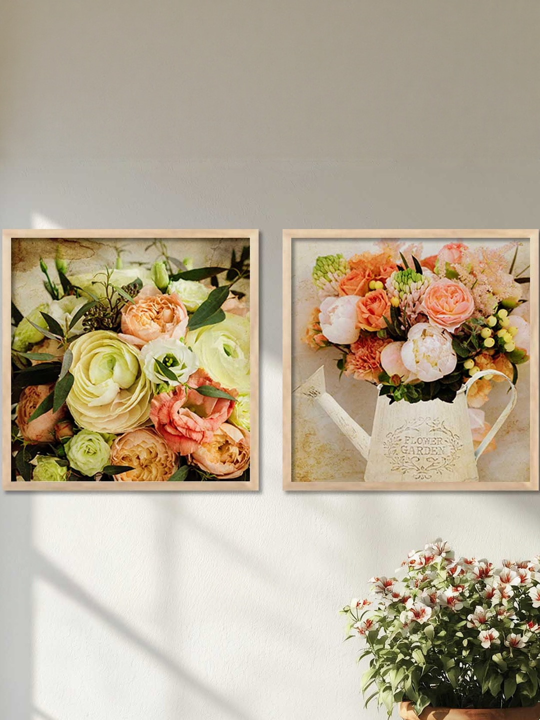 WALLLANE Brown Set of 2 Wood FloralWall Paintings